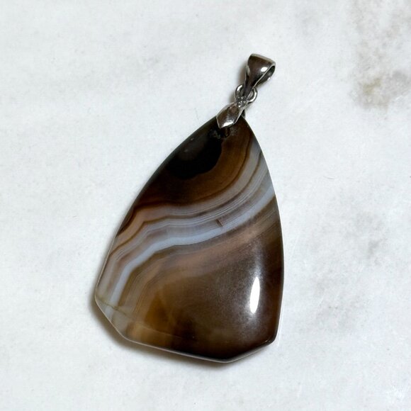 Genuine Earthy Banded Agate Pendant, Large Natural Gemstone Pendant - Picture 4 of 10